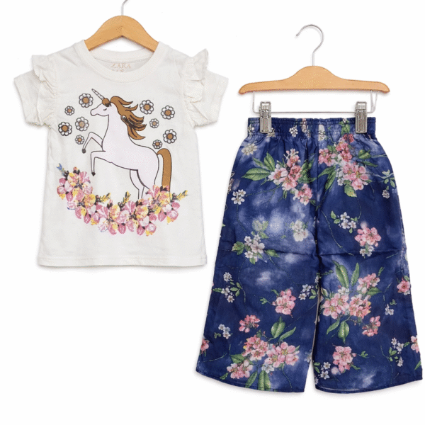 Plazo Shirt Unicorn White and Blue outfit