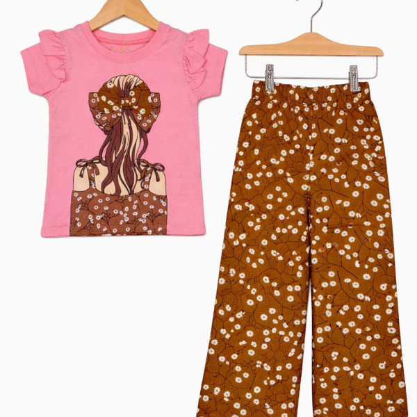 Plazo Shirt Girl with Bow Pink and Brown Outfit