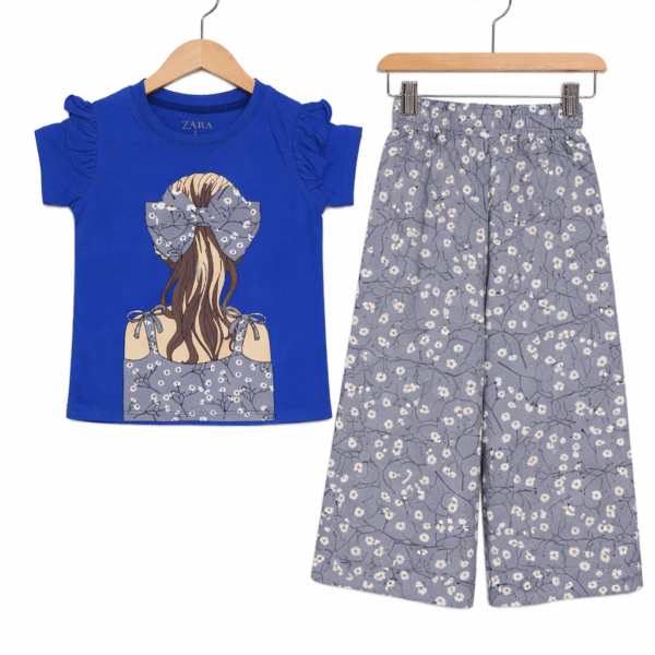 Plazo Shirt Girl with Bow Blue and Grey outfit