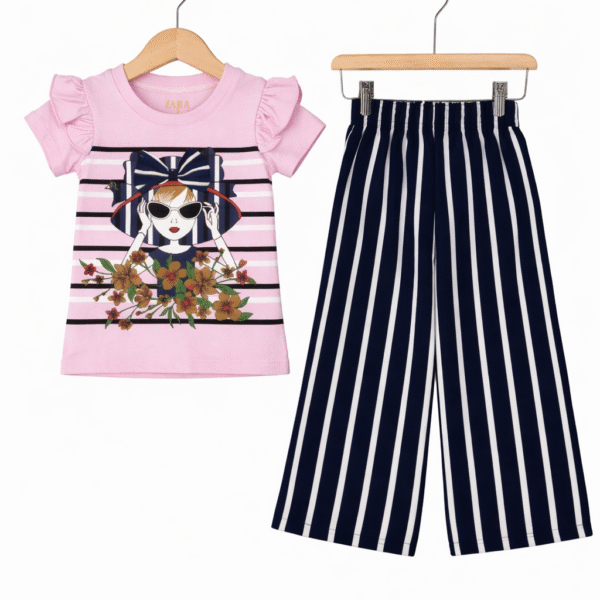 Plazo Shirt Girl with Glasses and 3d Bow Pink Black Outfit