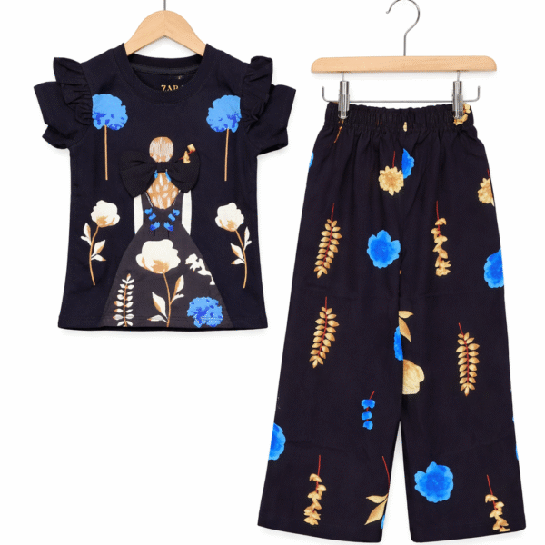 Plazo Shirt Girl with 3d Bow Black Outfit