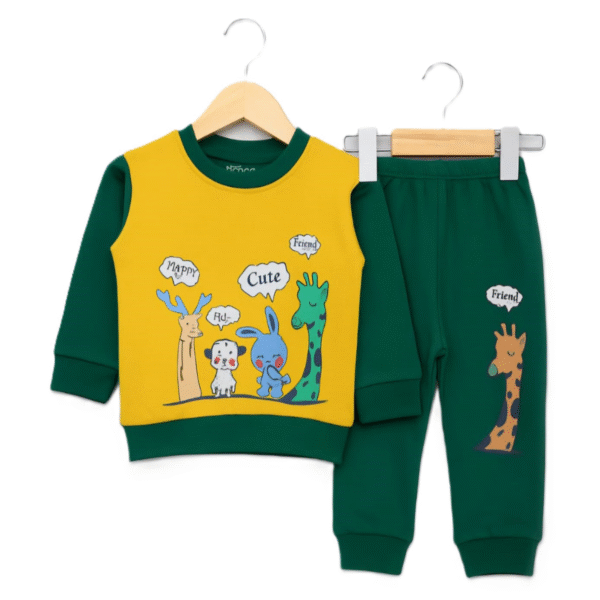 Tracksuit Fleece Cute Animals Yellow Green