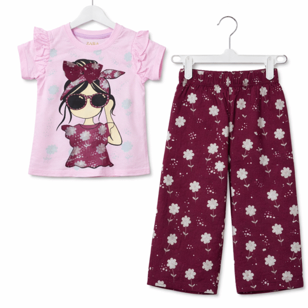 Plazo Shirt Girl with Glasses and 3d Bow Pink Maroon Outfit