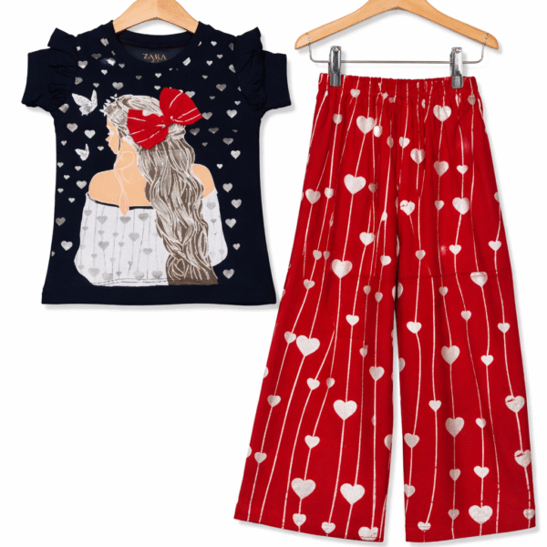 Plazo Shirt Girl with 3d Bow Red Black Outfit