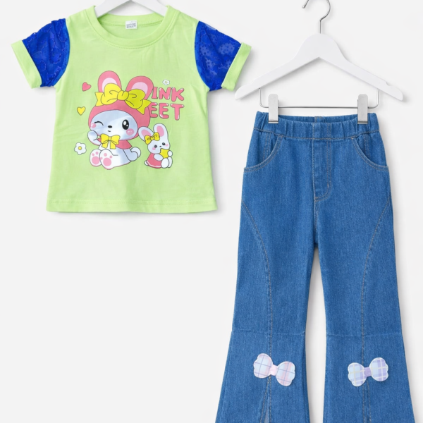 Denim Bell Bottom Shirt Cute Bunny Outfit