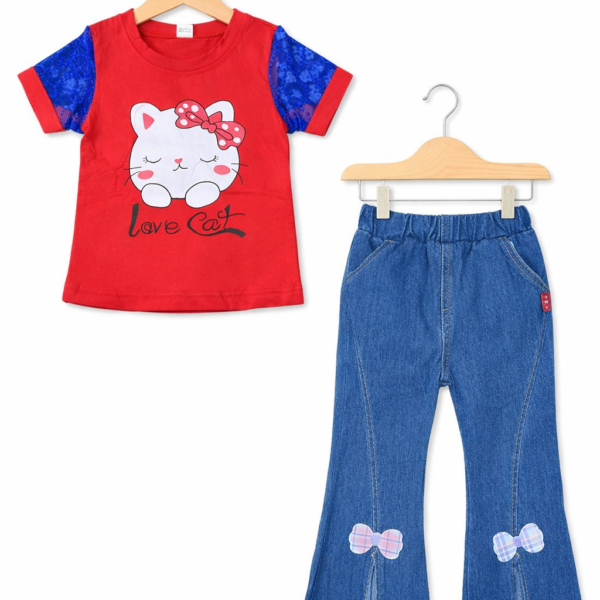 Denim Bell Bottom Shirt Cat Outfit